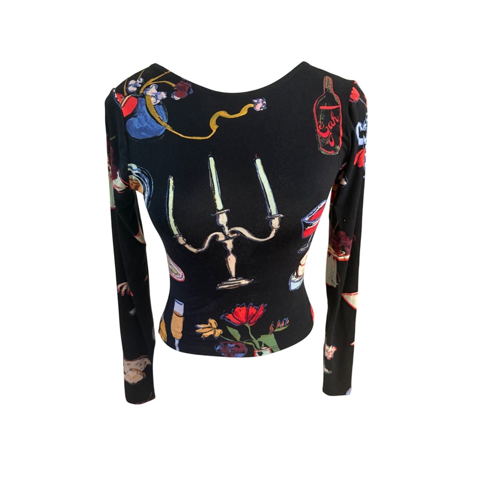 Lisa‎ Says Gah Rowan Top Set the Table  Long Sleeve Open Back Size XS